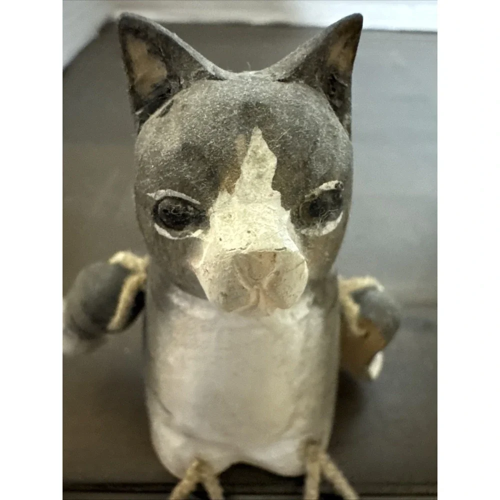 Vintage Wood Grey and White Cat Rope Jointed Legs